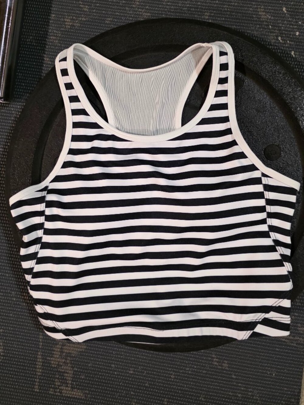 Born Primitive Black and White Striped Racerback Sports Bra with mesh